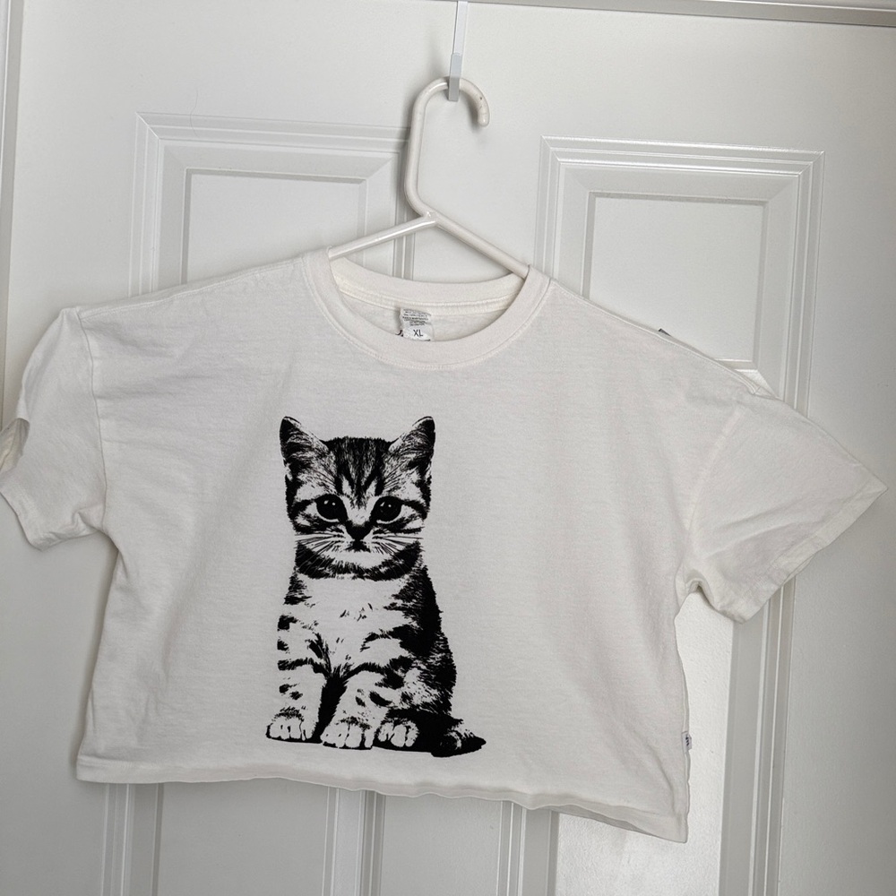 GAP Girls White Cat Graphic Crop Tee